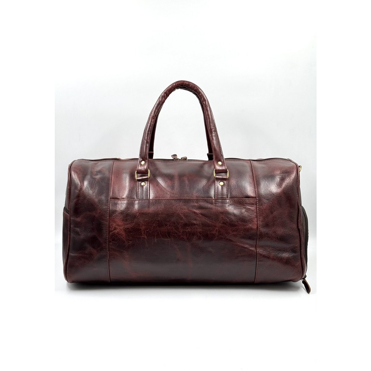 Handmade Moroccan Leather Travel Bag – Artisan 6-Pocket "Burgundy Wine" Duffle with Dedicated Shoe Compartment