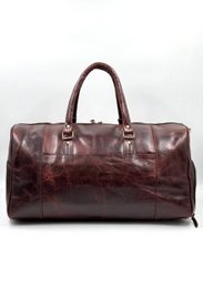 Handmade Moroccan Leather Travel Bag – Artisan 6-Pocket "Burgundy Wine" Duffle with Dedicated Shoe Compartment