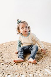 *Bestseller* Sustainable Color-block Baby Sweater | Ecru with Aqua arm | 100% GOTS certified organic cotton