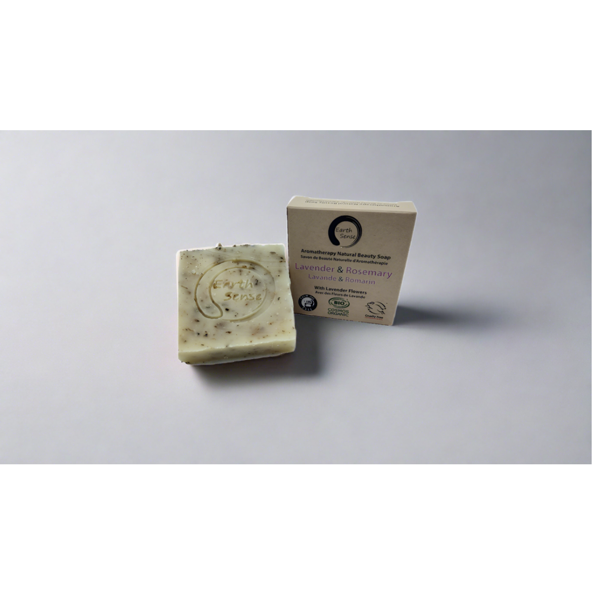 Organic Certified Solid Soap - Lavender & Rosemary with Lavender flowers 90g