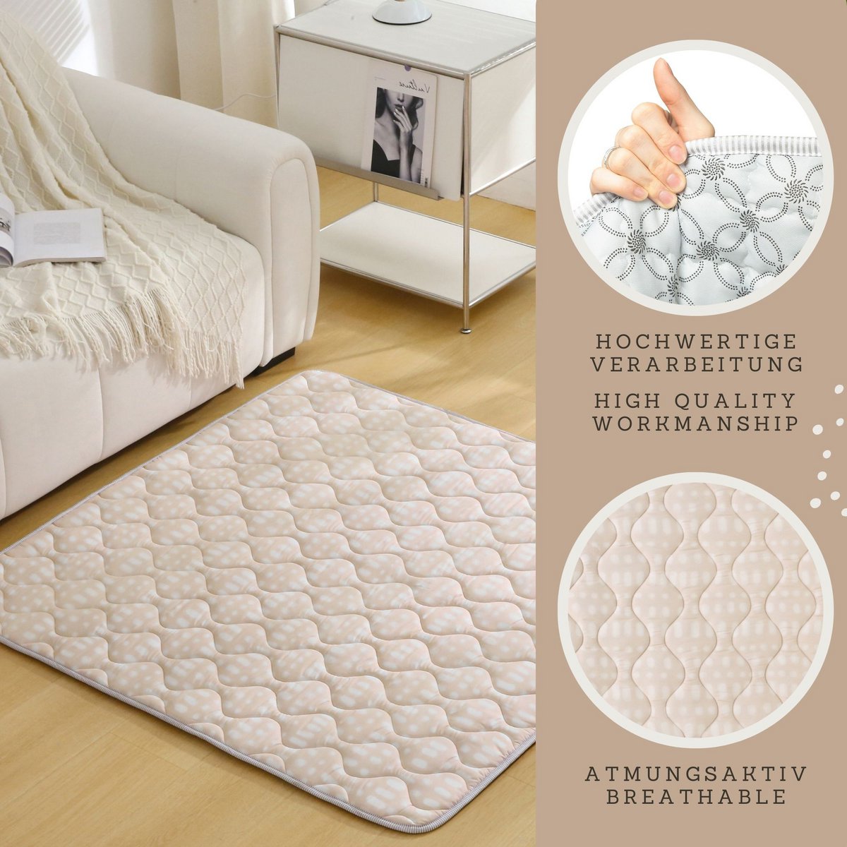 Hakuna Matte Quilted Play Mat – Hygge, Beige (1.27 x 1.27 m)