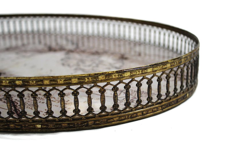 Signature tray oval antique world map edge grid gold