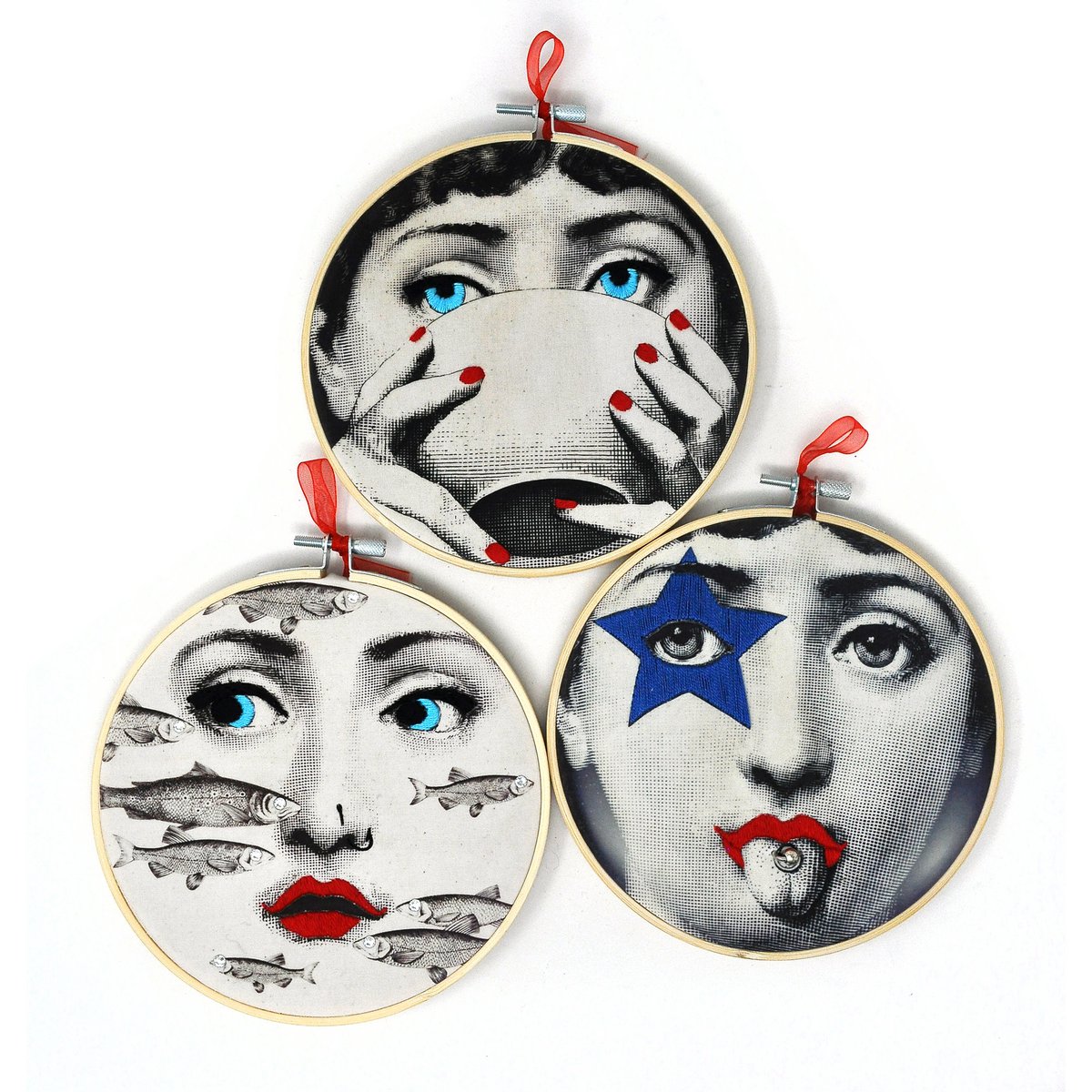Fornasetti Portraits 15cm – Ensemble d'art mural brodé (3 pièces)
