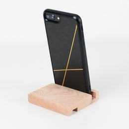 Solid wood mobile or tablet support in rectangular or square shapes, available in dark or light wood tones.