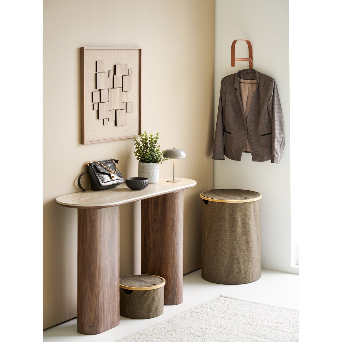 Margate Tischleuchte, Metall, wiederaufladbar, Taupe, ø16 cm