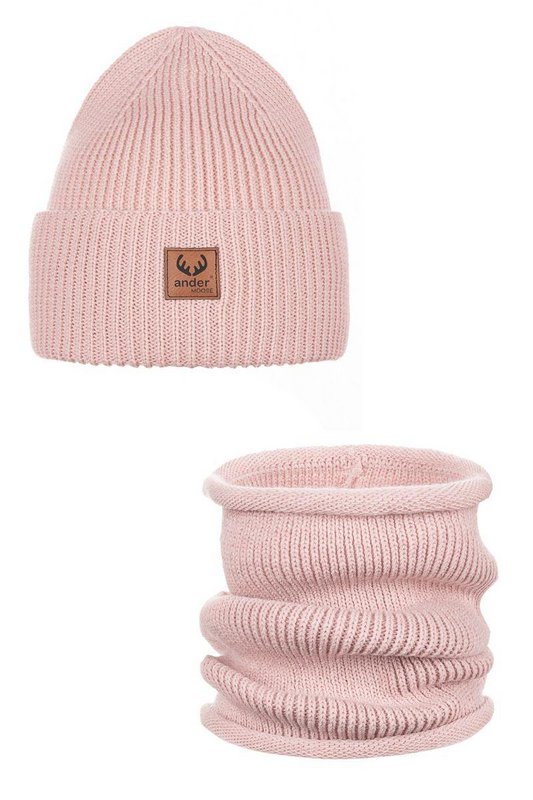 Completo cappello e sciarpa BRIGID - 100% lana merino - rosa cipria