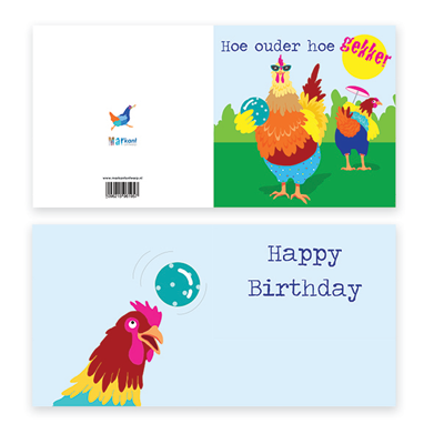 Tarjeta de cumpleaños | Cuanto mayor más loco, feliz cumpleaños | pollo