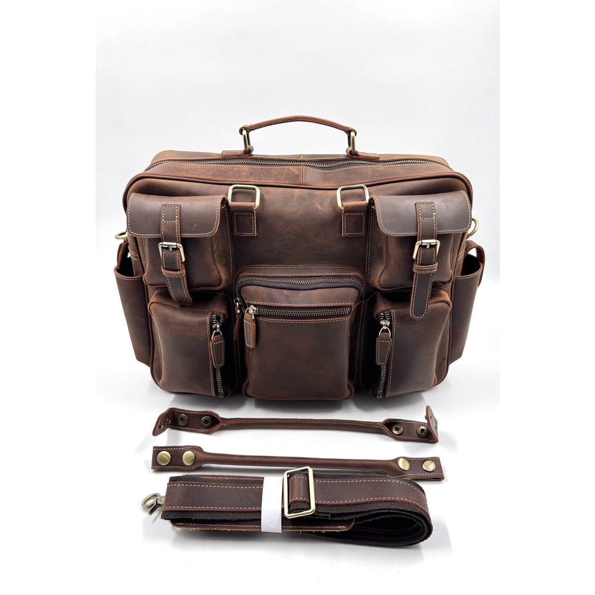 Handgefertigte „Crazy Horse“-Businesstasche aus Leder – handgefertigte Executive-Aktentasche und Reisetasche mit mehreren Taschen