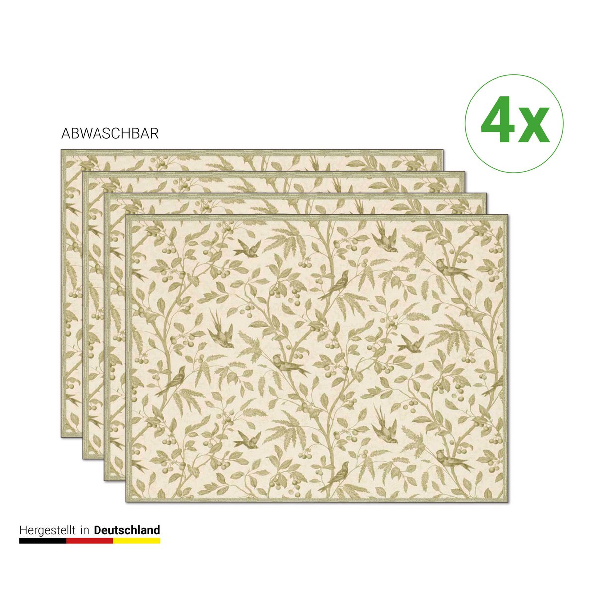 Beżowe Gałązki i Ptaki - Podkładki | Podkładki winylowe premium 40 x 30 cm - 4 sztuki
