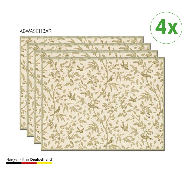 Beige Zweige und Vögel - Tischsets | Platzsets aus Premium-Vinyl 40 x 30 cm - 4 Stück