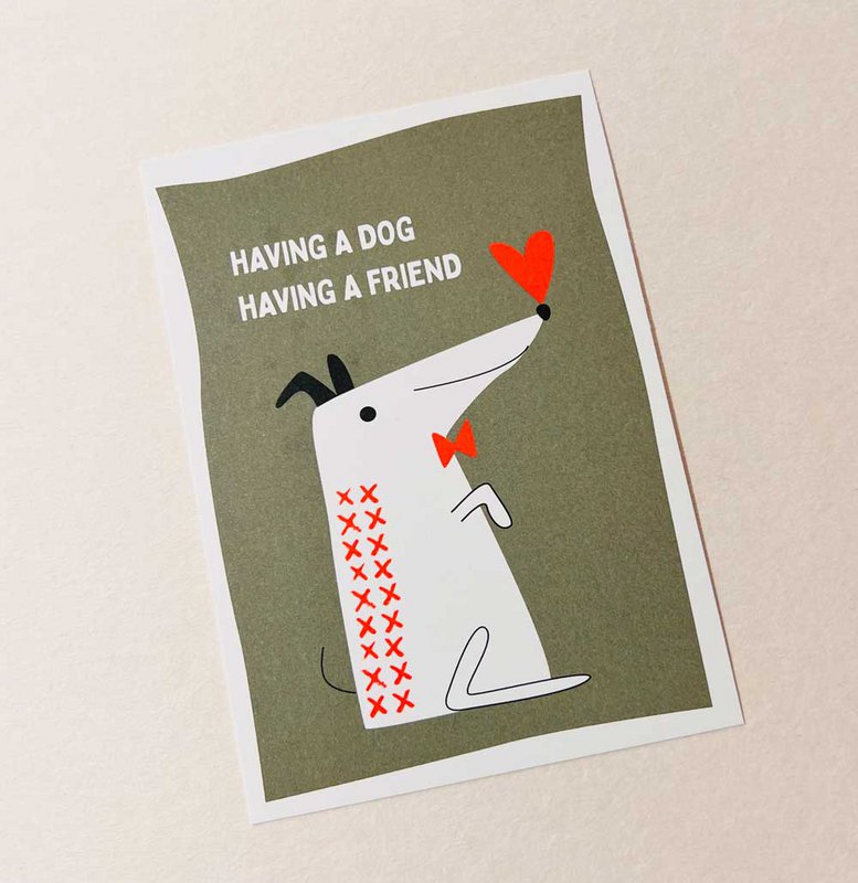 Dog Friend - postkort med neon print