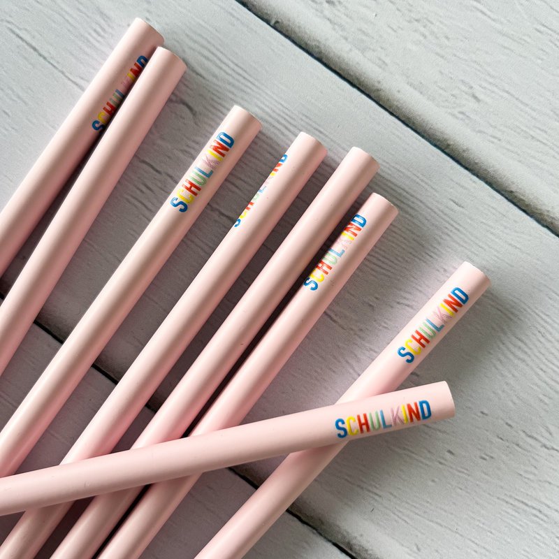 Matita “School Child” – rosa con scritta colorata – regalo per l'iscrizione a scuola