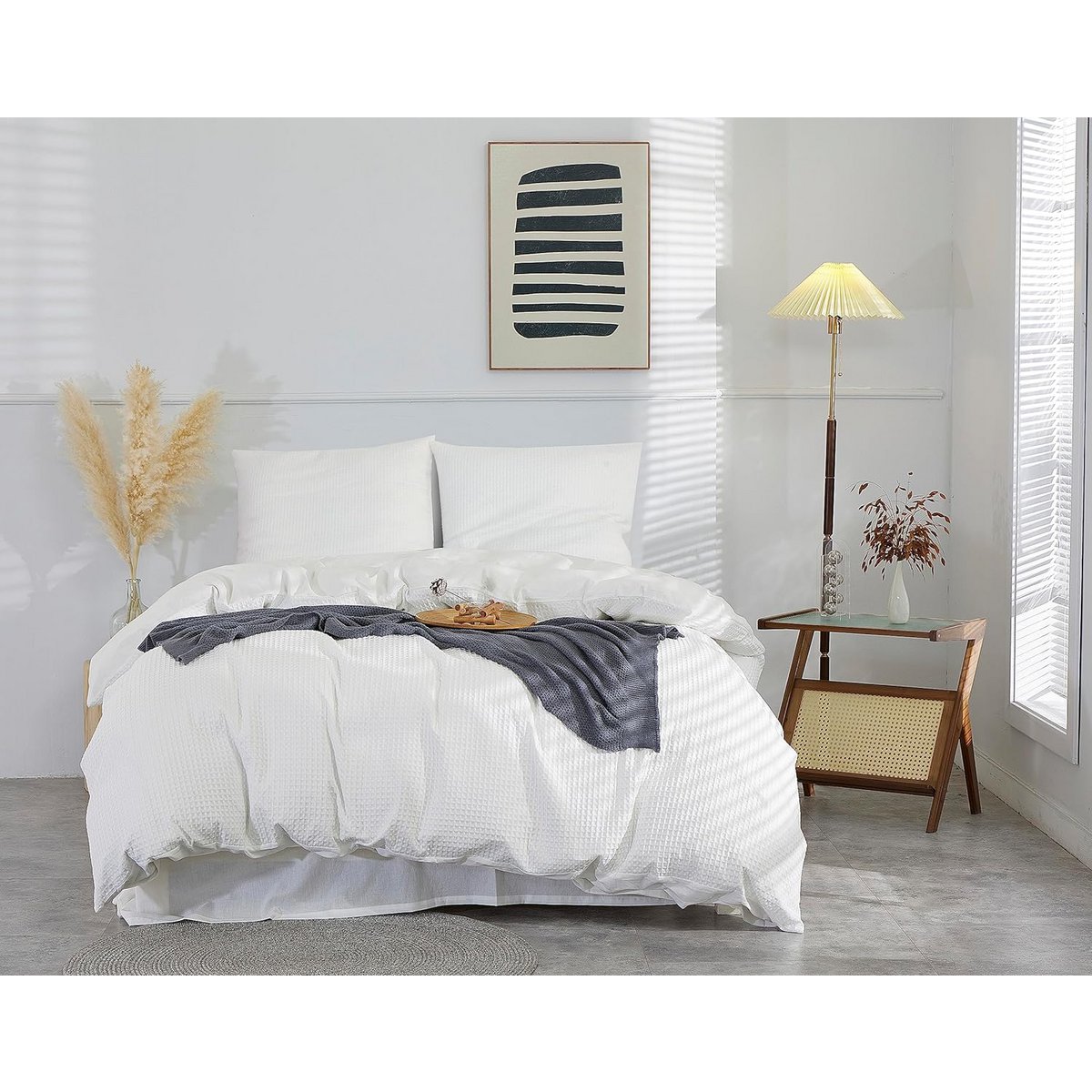 Bed linen with waffle structure 3-part: duvet cover 200x200cm + 2x pillow cover 80x80cm