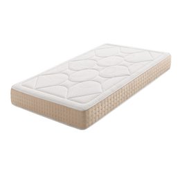 Beige viscoelastic mattress with thickness of 21 cm, available in various sizes from 80 x 190 cm to 180 x 200 cm, suitable for beds.
