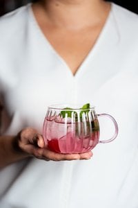 SET of 2 one wall glass with pink handle TULIP 1210