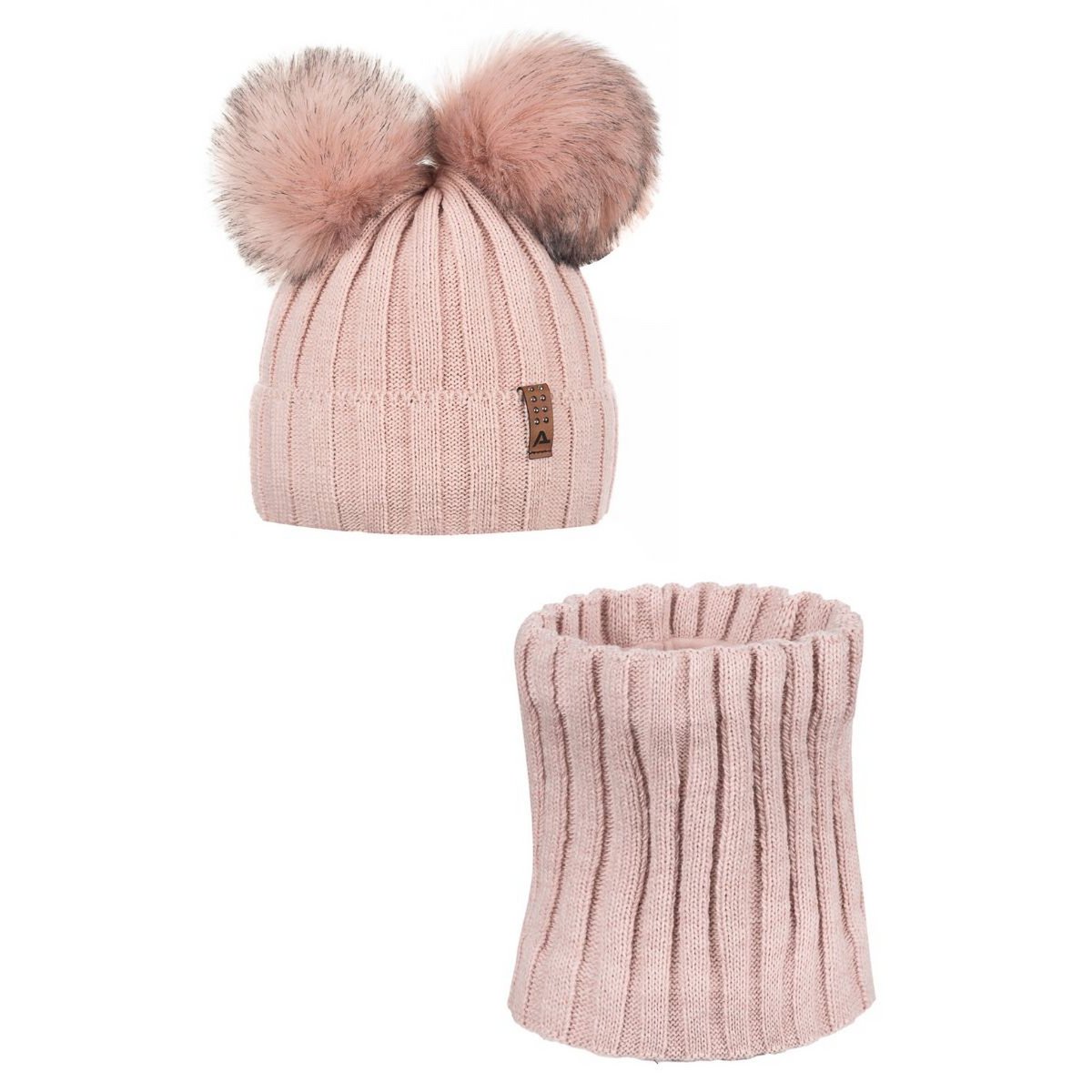 Dubbellaagse muts en snood met POM POM! 10% wol! Gemaakt in Polen