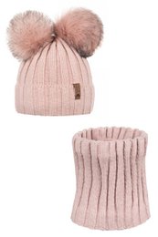 Dubbellaagse muts en snood met POM POM! 10% wol! Gemaakt in Polen