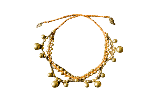 Cavigliera con perline in ottone a strati con campanelli in vari colori