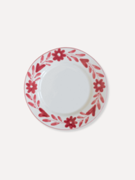 Plato de postre de cerámica pintado a mano con flores rojas