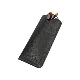 K0030AB | Glasses case in genuine full grain leather, dollar grain - Black color - Dimensions: 8.5 x 16.5 x 0.5 cm - Packaging: Bottom/lid gift box