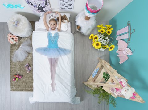 Dekbedovertrek Blauw Ballerina Eenpersoonsbed - 135 x 200cm + 40 x 60cm