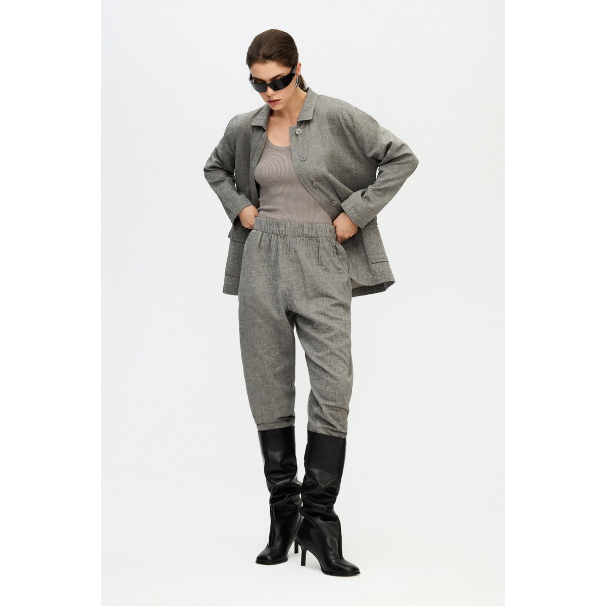 IKIKIZ grijze katoenen oversized jas