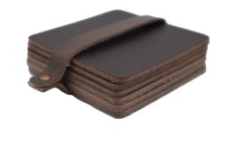 Onderzettes (6x) leer vierk. bruin