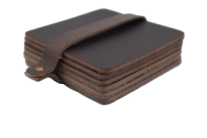 Onderzetters (6x) leer vierk. bruin