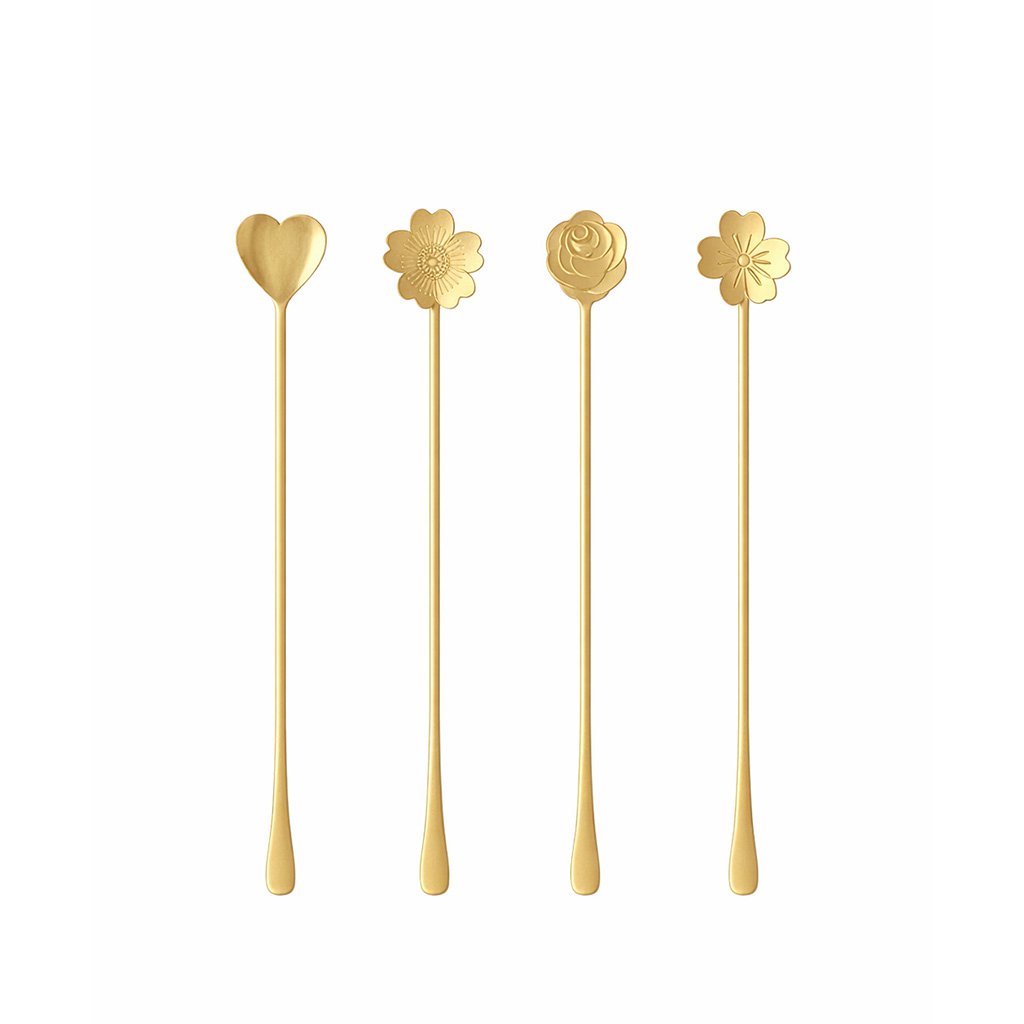 Lange bloem gouden lepels - veel van 4