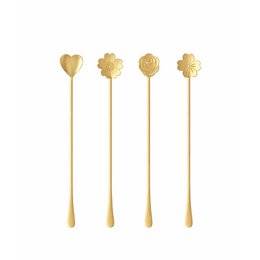 Lange bloem gouden lepels - veel van 4