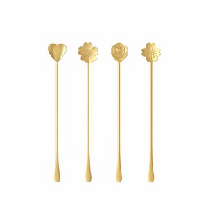 Lange bloem gouden lepels - veel van 4