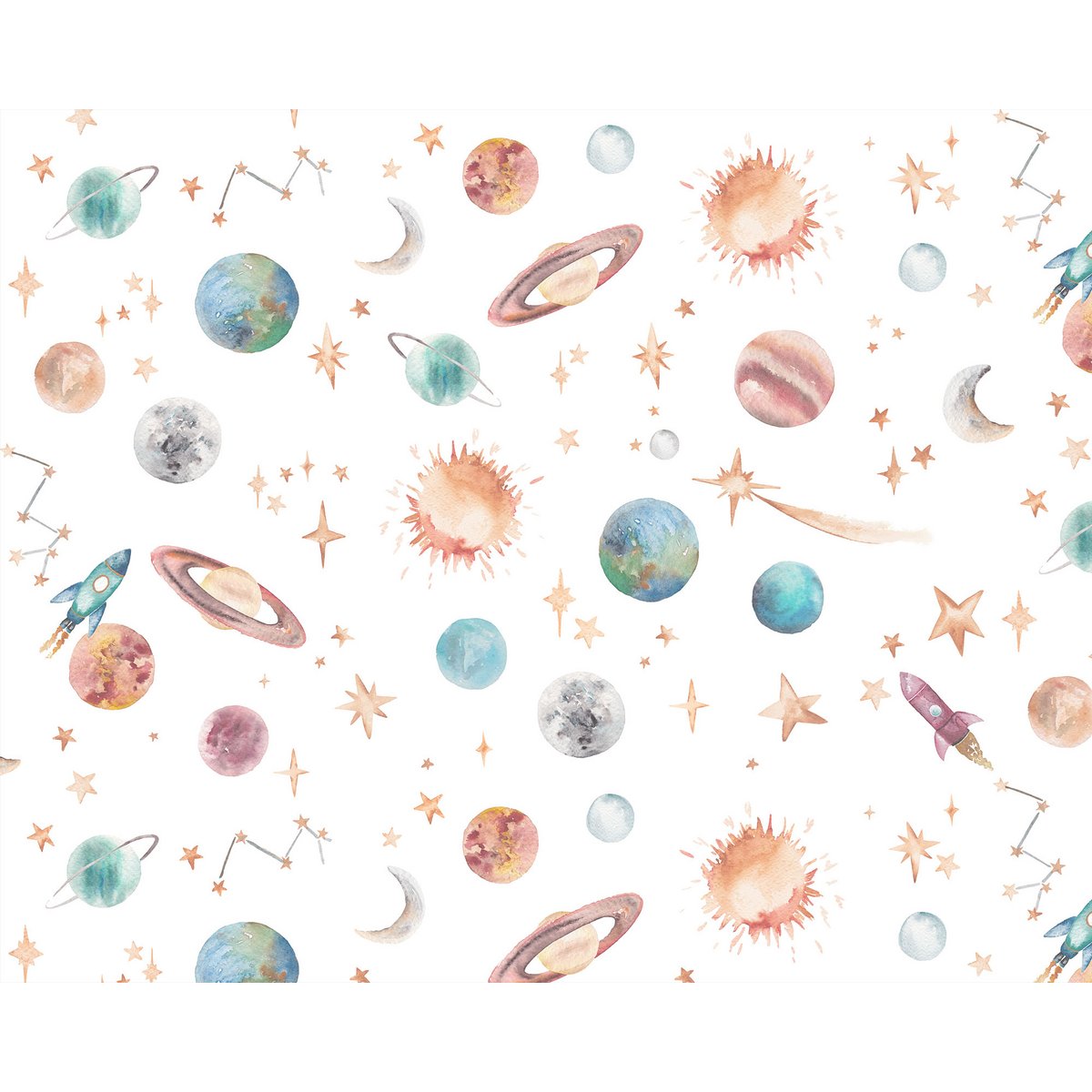 Papier peint pour enfants de l'espace extra-atmosphérique - couleur ivoire