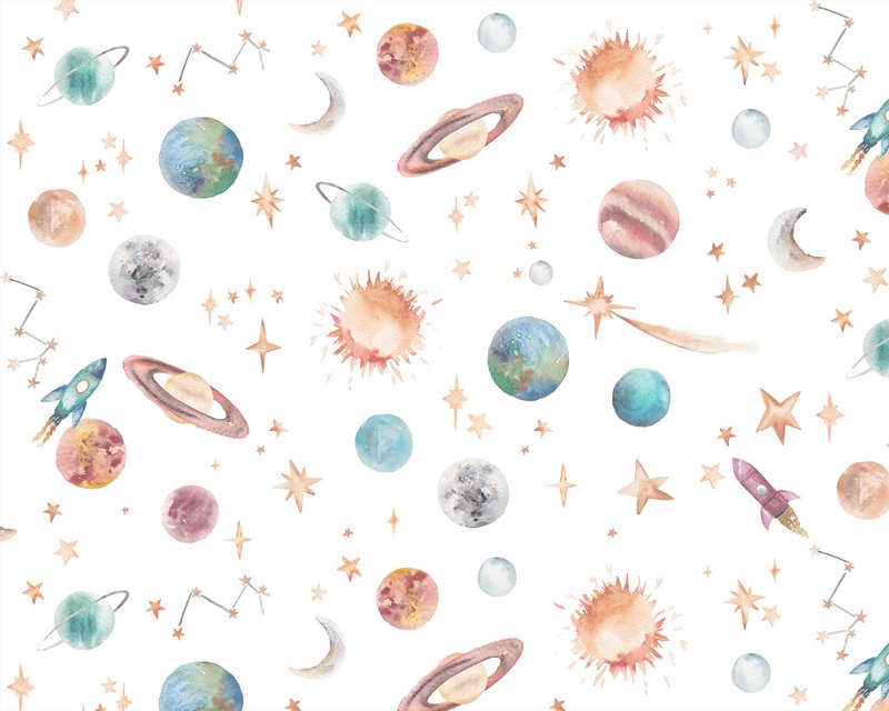 Papier peint pour enfants de l'espace extra-atmosphérique - couleur ivoire