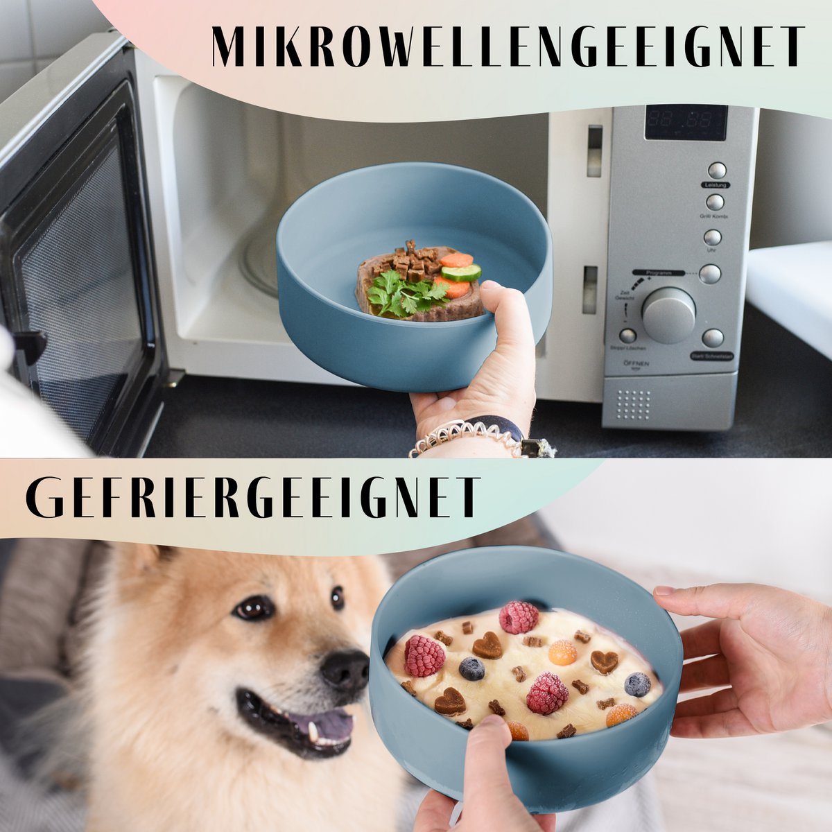 ne&no®  Silkon Futternapf mit Deckel - 3 in 1 für Hunde und Katzen