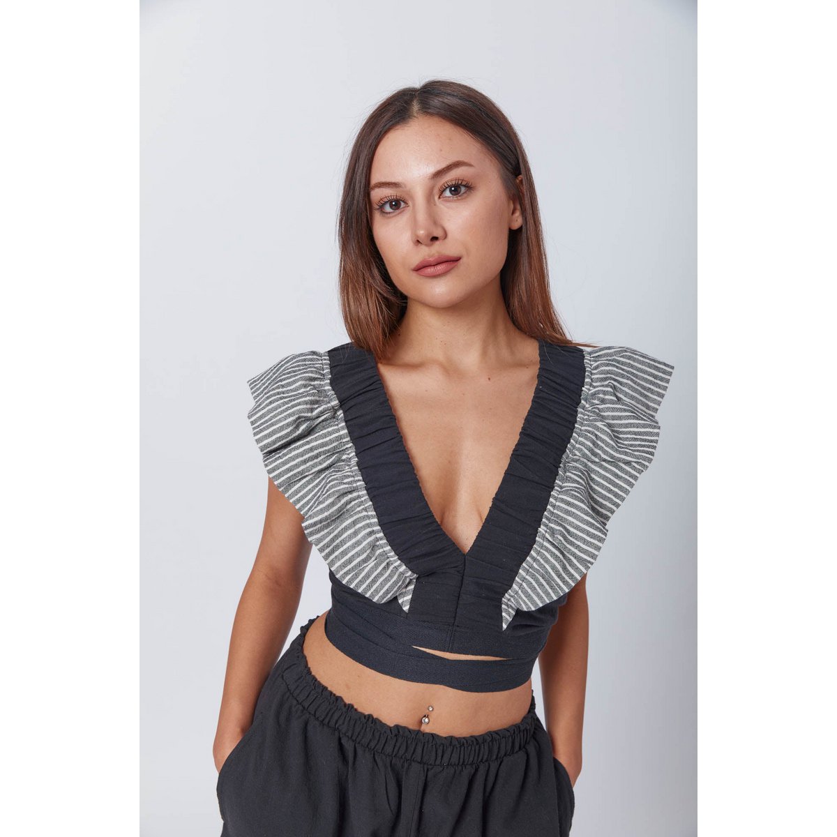 Boho con rubor negro de lino negro