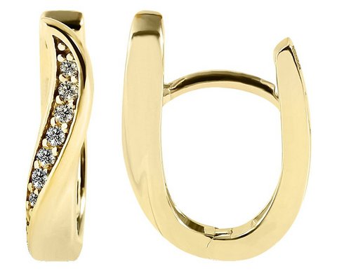Gold folding hoop earrings with zirconia trim, 375 9 carat yellow gold