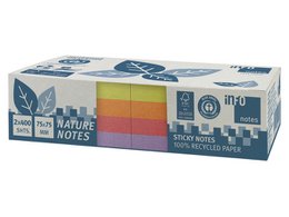 Info notes 75x75mm, 2 x 400 blaadjes, 4 kleuren, blauwe engel.