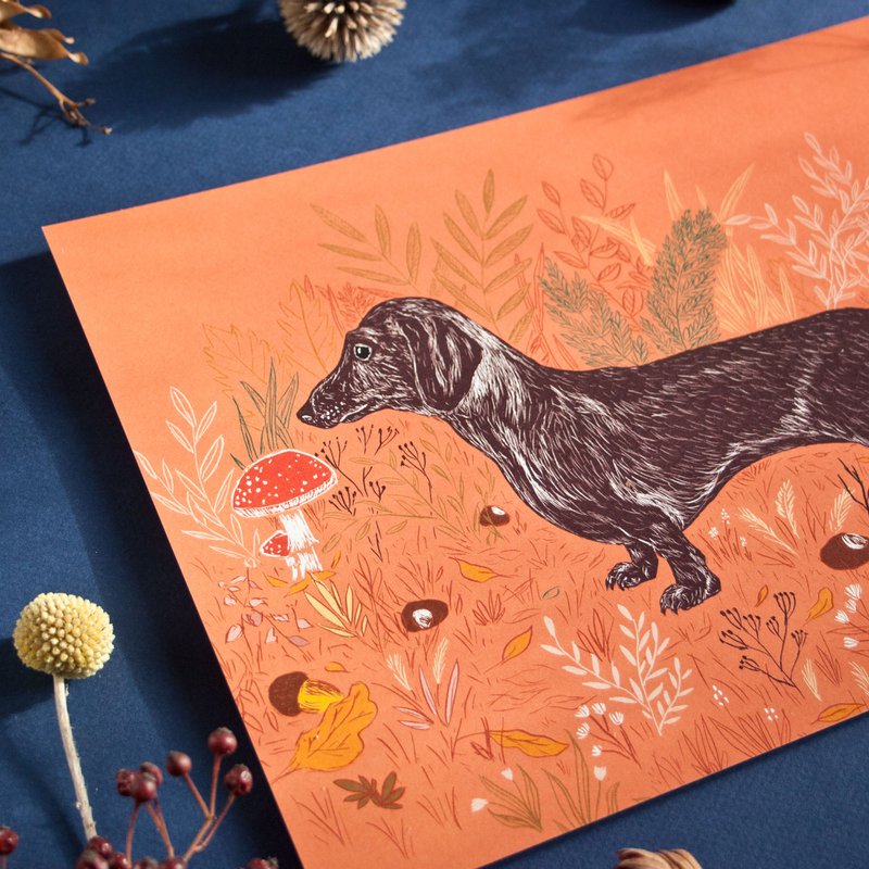 Poster A4 Herbstlicher Dackel