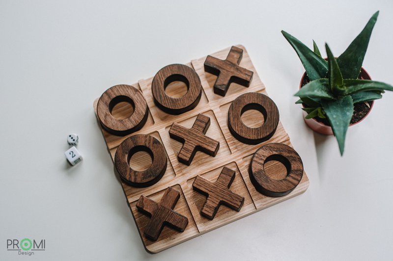 Wooden Tic Tac Toe game, Wood tic-tac-toe board game