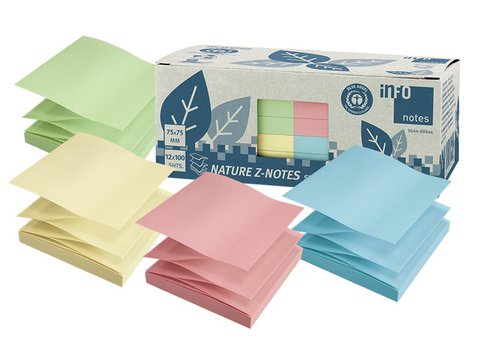 Info notes 75x75mm Z-Notes ass, nature, doos 12 blokken