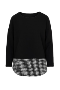 Houndstooth & Button Detail Long Sleeve Top With Optional Shirt Collar By Conquista Fashion