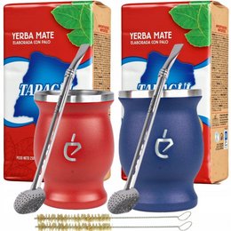 Yerba mate thee startset voor twee: inox calebasse, bombilla, borstel en yerba taragui