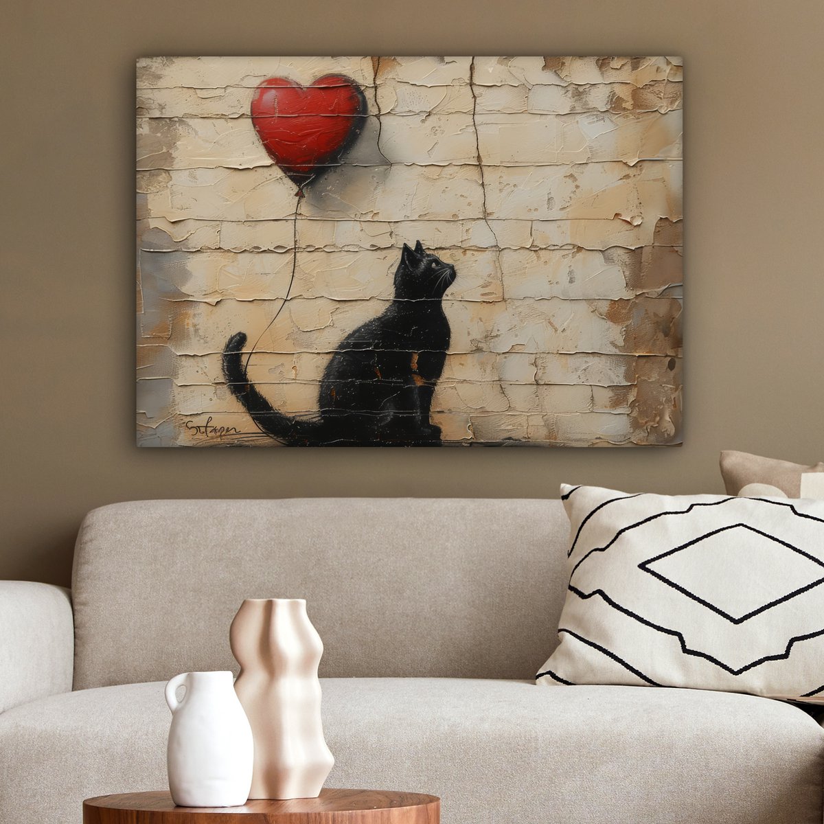 Leinwand Malerei - Wanddekoration Katze - Graffiti - Ballon - Street Art - Zusammenfassung - Wanddekoration Wohnzimmer - Raumdekoration modern - abstrakte Gemälde