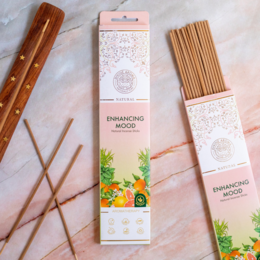 Natural incense sticks with a variety of enhancing mood scents, including lavender, rosemary, and jasmine. No charcoal used.