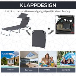  Sonnenliege klappbar Gartenliege mit Dach, Liegestuhl mit 4-Fach verstellbare Rückenlehne, wetterfeste Campingliege bis 120 kg belastbar, für Garten Strand Pool, Rot