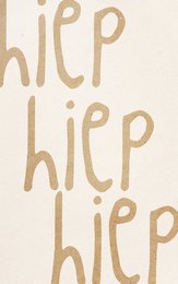 A birthday card with the text "hip hip hip" written in a playful, handwritten style.
