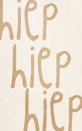 A birthday card with the text "hip hip hip" written in a playful, handwritten style.