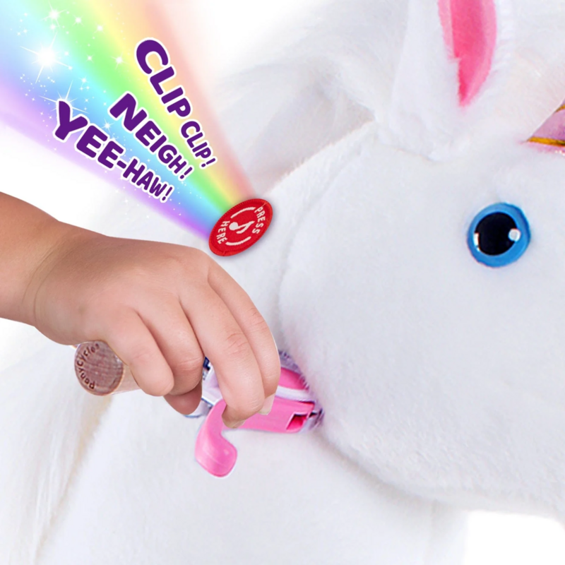 Ponycycle Ride su Toy White Unicorn | Età 3-4 | Peluche giocattolo da giro per animali | Classic U migliori regali