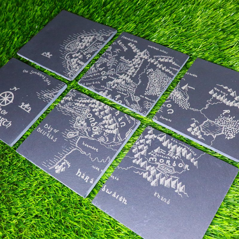 Premium Lord of the Rings Slate Coaster Set, Fantasy Geek Home Nerd Decor, Tolkien Fan Housewarming