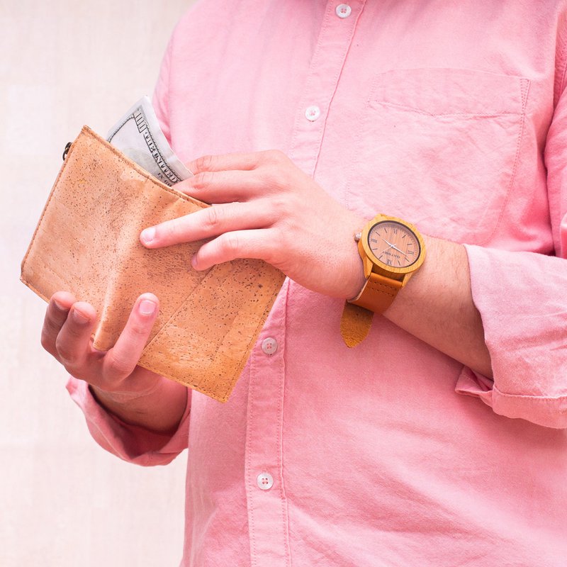 Klassisk brun kork bifold pung- BAG-2072
